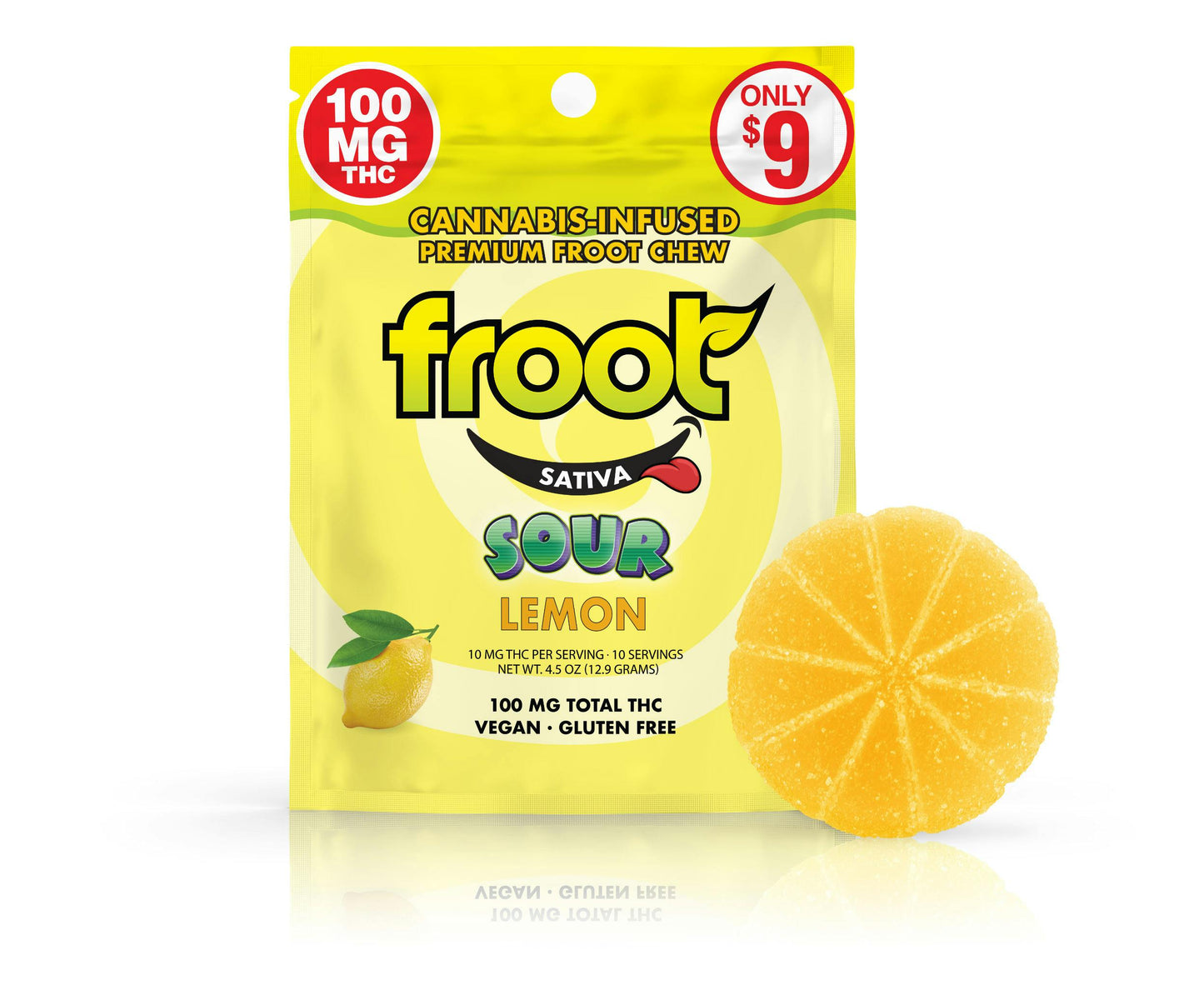 Sour Lemon Single Cut to dose Gummy 1pc 100mg THC (Froot)