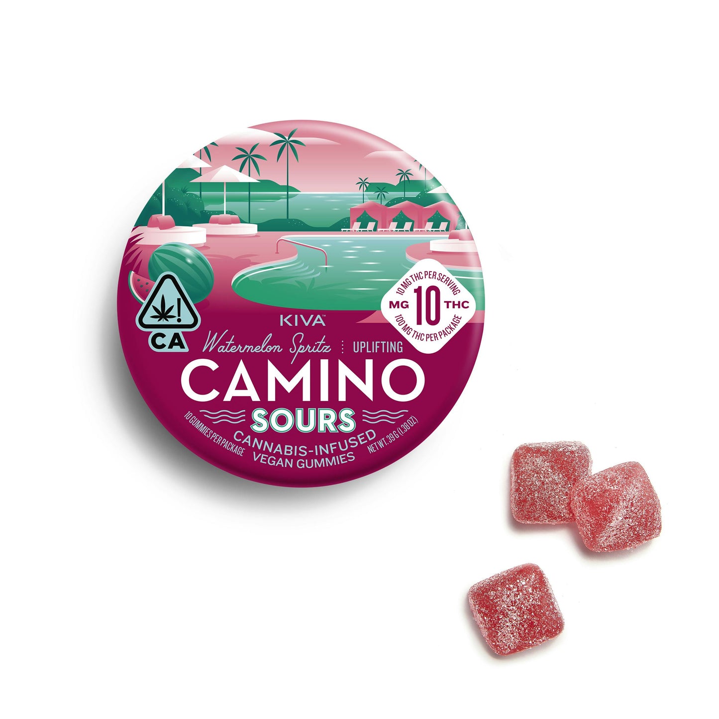 Camino Sours 10mg Watermelon Spritz "Uplifting" Gummies 100mg (Kiva Confections)