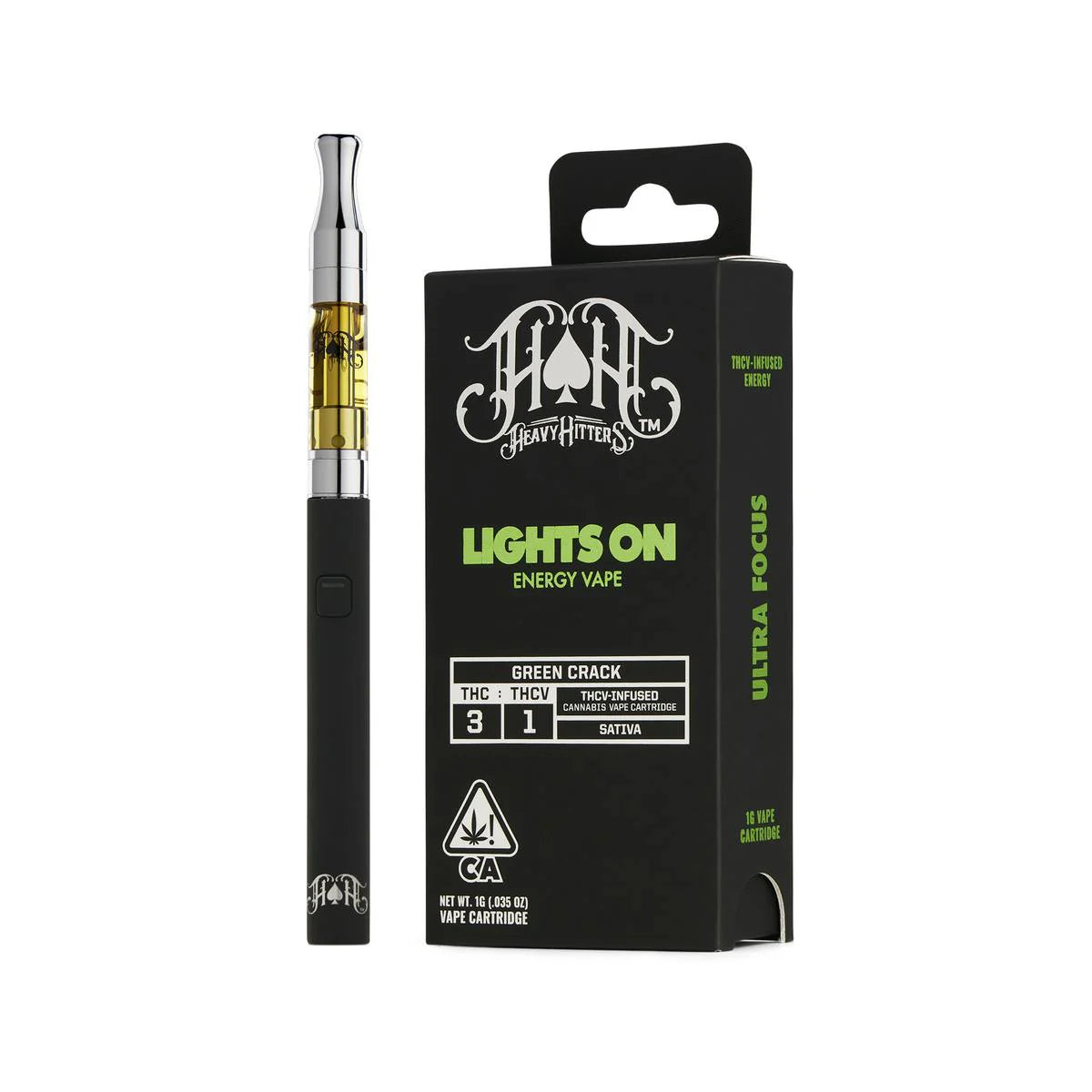 Green Crack Lights On THCV Energy Vape Cartridge 1G (Heavy Hitters)