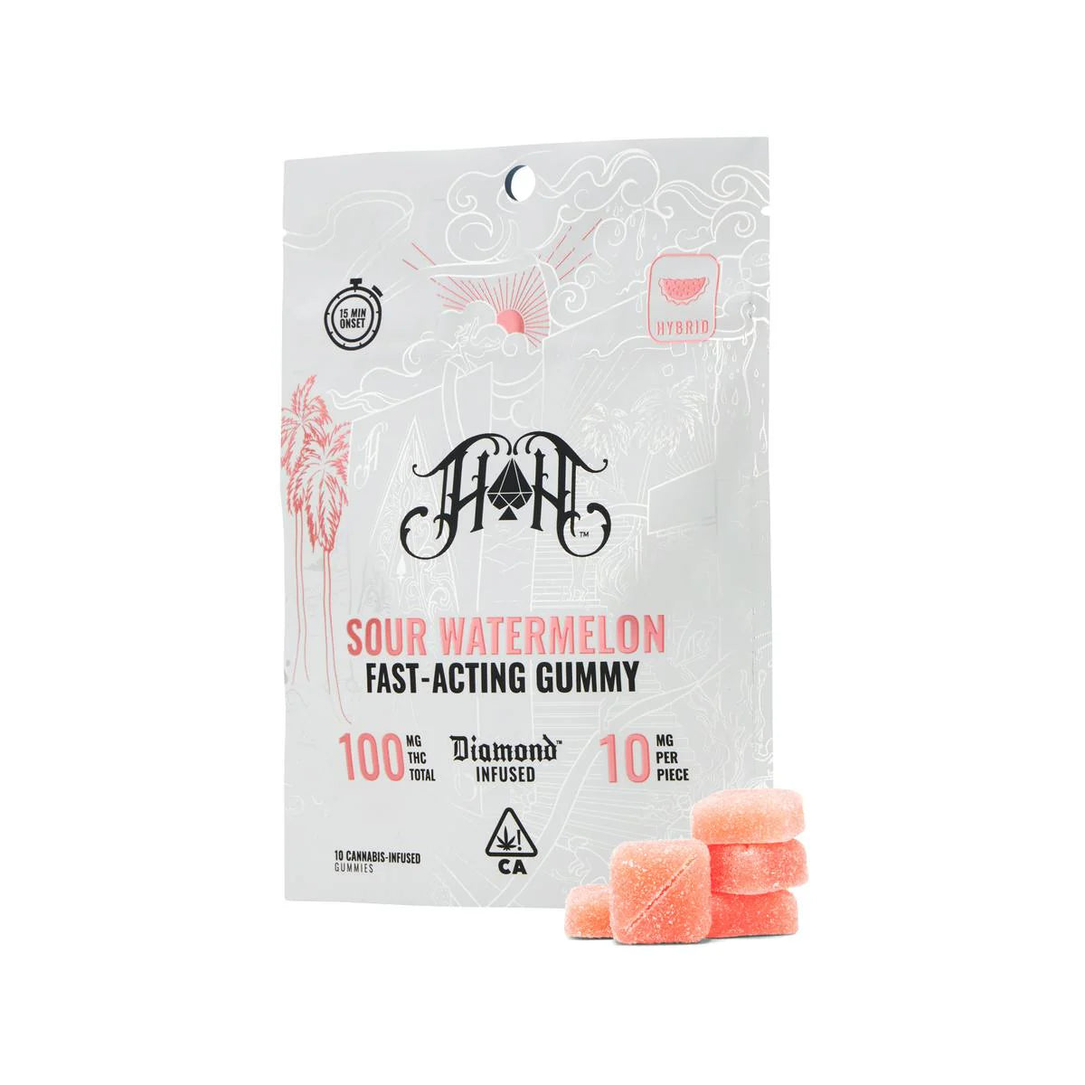Sour Watermelon: Hybrid Fast-Acting Gummies 10pk 100mg THC (Heavy Hitters)
