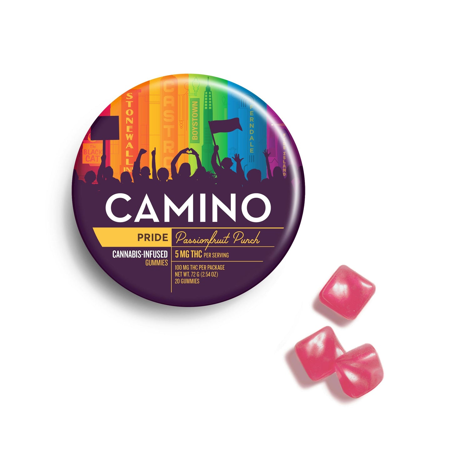 Passionfruit Punch 'Pride' Camino Gummies 20pk 100mg THC (Kiva Confections)