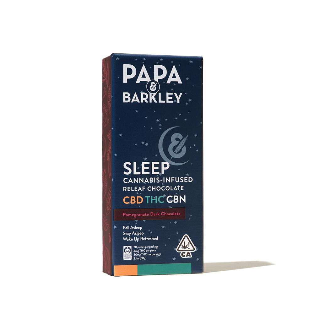 Pomegranate Sleep Releaf CBN Dark Chocolate Bar 60mg CBD:120mg THC:30mg CBN (Papa & Barkley)