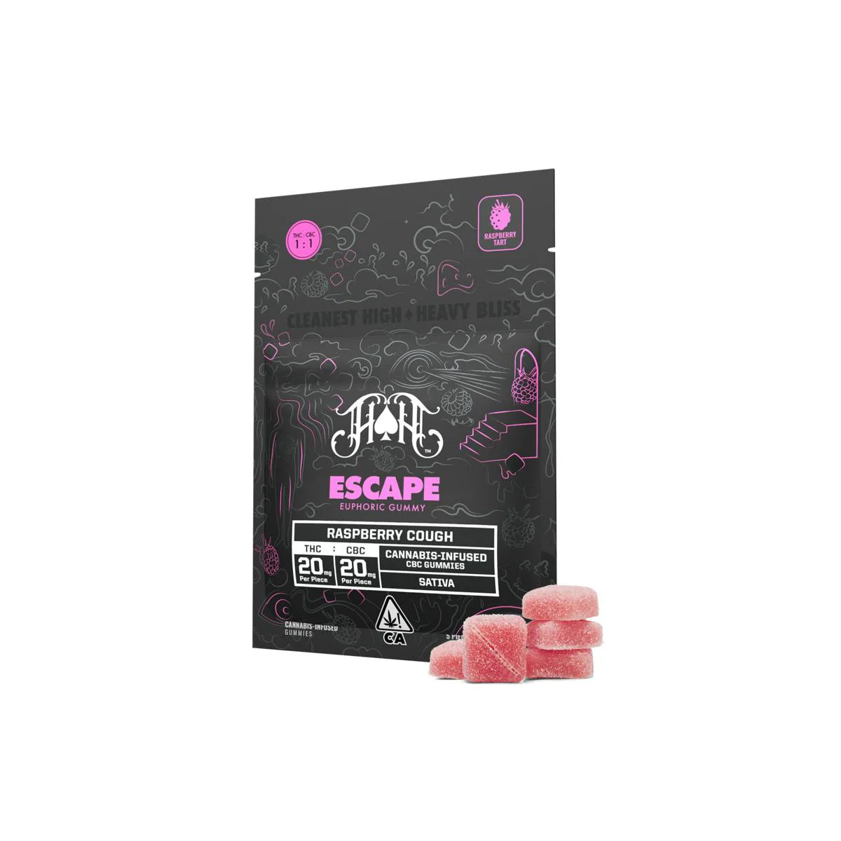 Raspberry Cough: Escape 1:1 THC:CBC 5pk 100mg THC:100mg CBC ((Heavy Hitters))