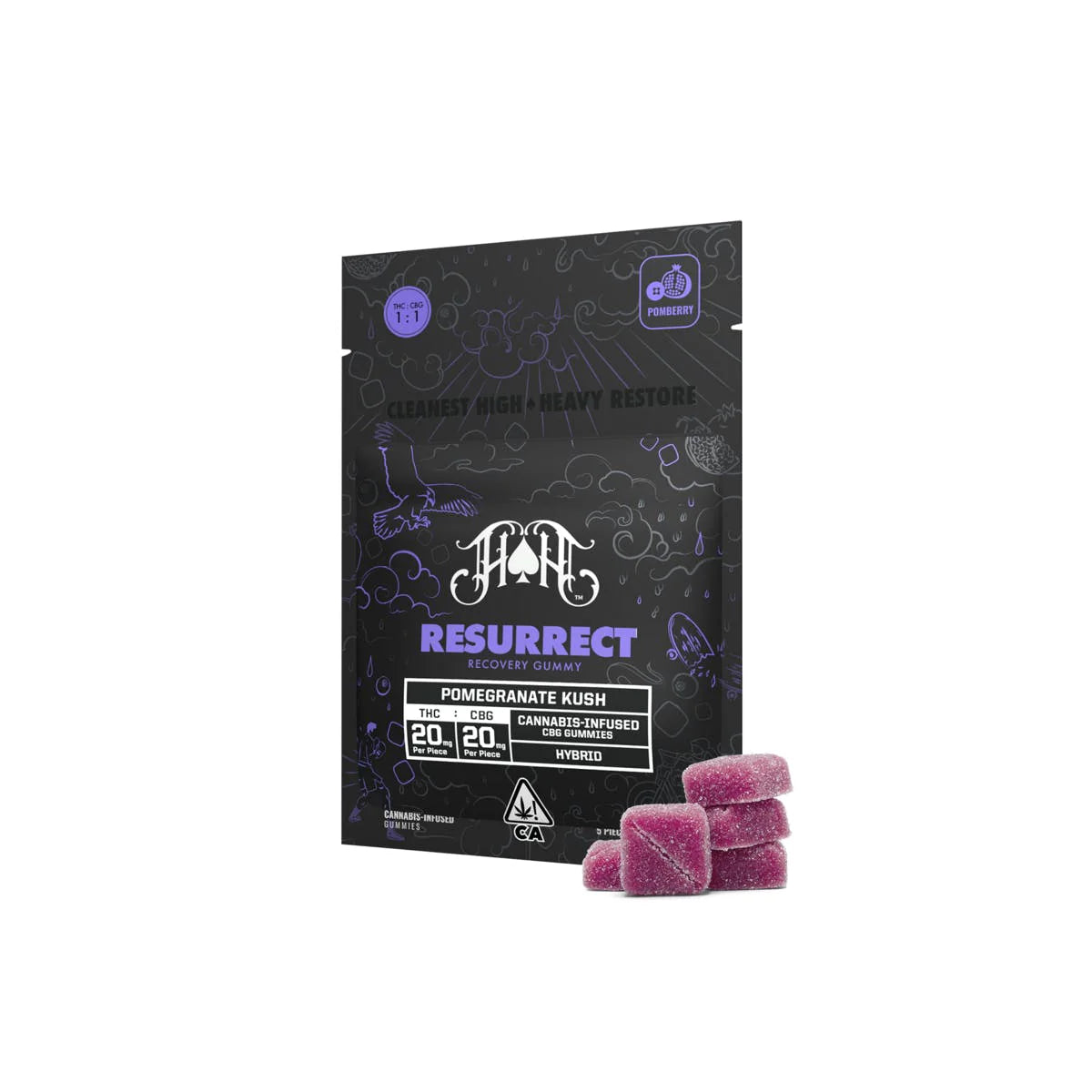 Pomegranate Kush: Resurrect RCS CBG Recovery Gummies 5pk 100mg THC:100mg CBG (HEAVY HITTERS)