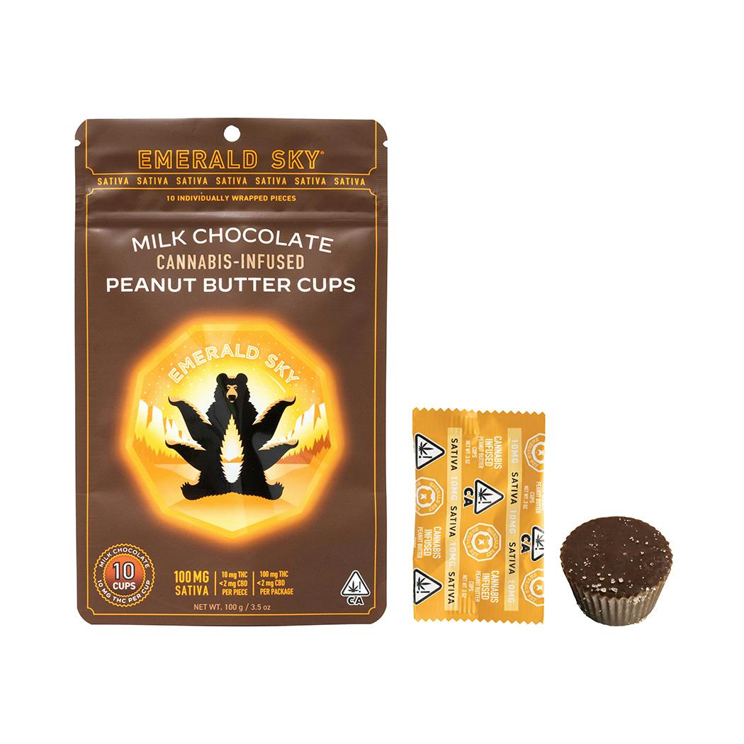 Milk Chocolate Peanut Butter Cups Sativa 10pk 100mg THC (Emerald Sky)