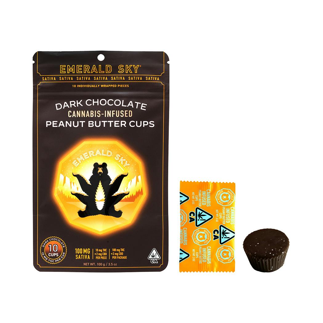 Dark Chocolate Peanut Butter Cups Sativa 10pk 100mg THC (Emerald Sky)