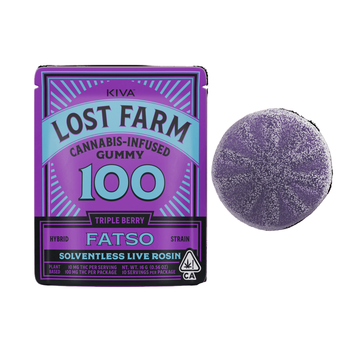 Triple Berry x Fatso Lost Farm Live Rosin Gummy 1pc 100mg THC (Kiva Confections)