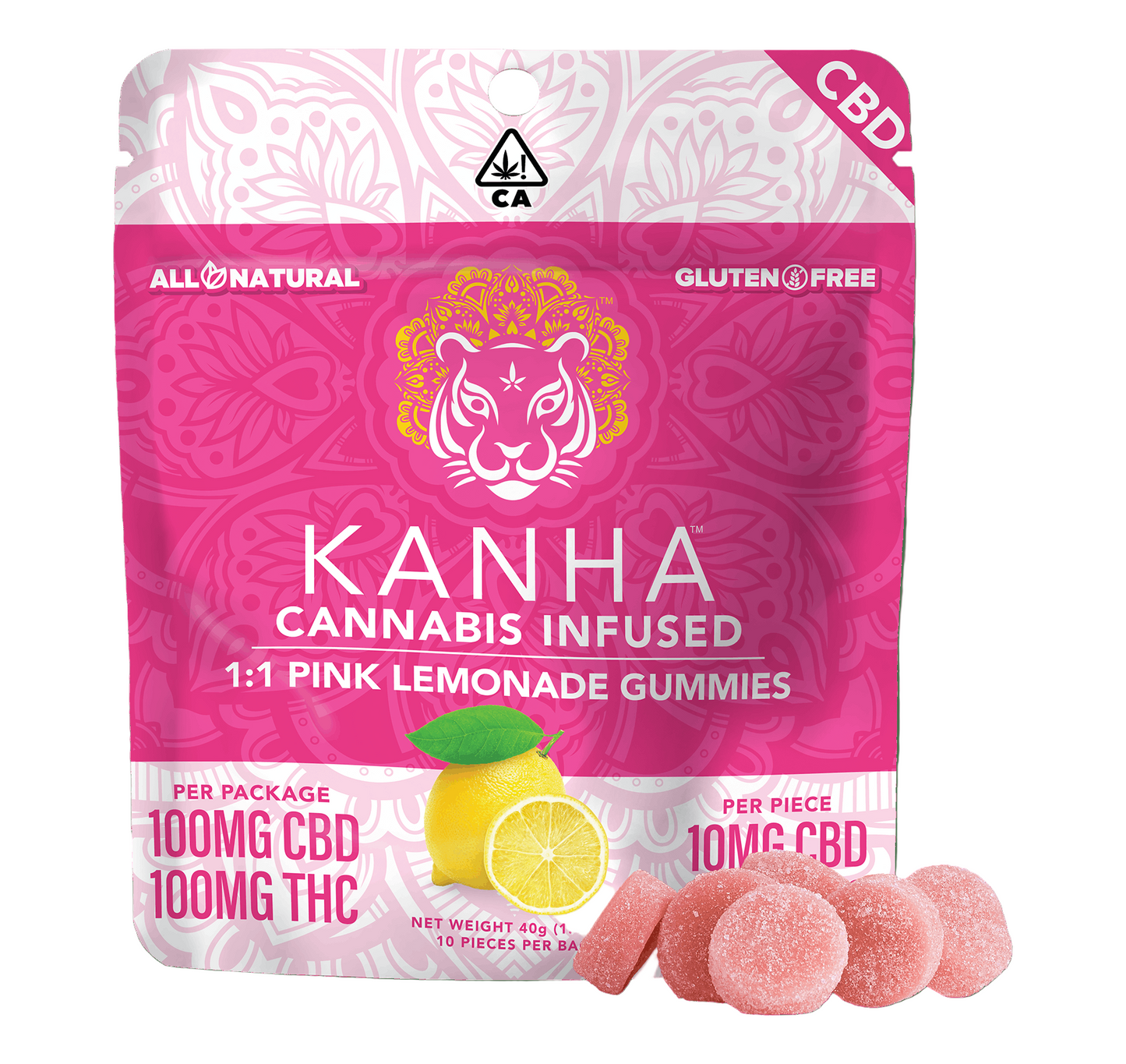 Pink Lemonade 1:1 CBD:TH Gummies 10pk 100mg CBD/100mg THC (KANHA)