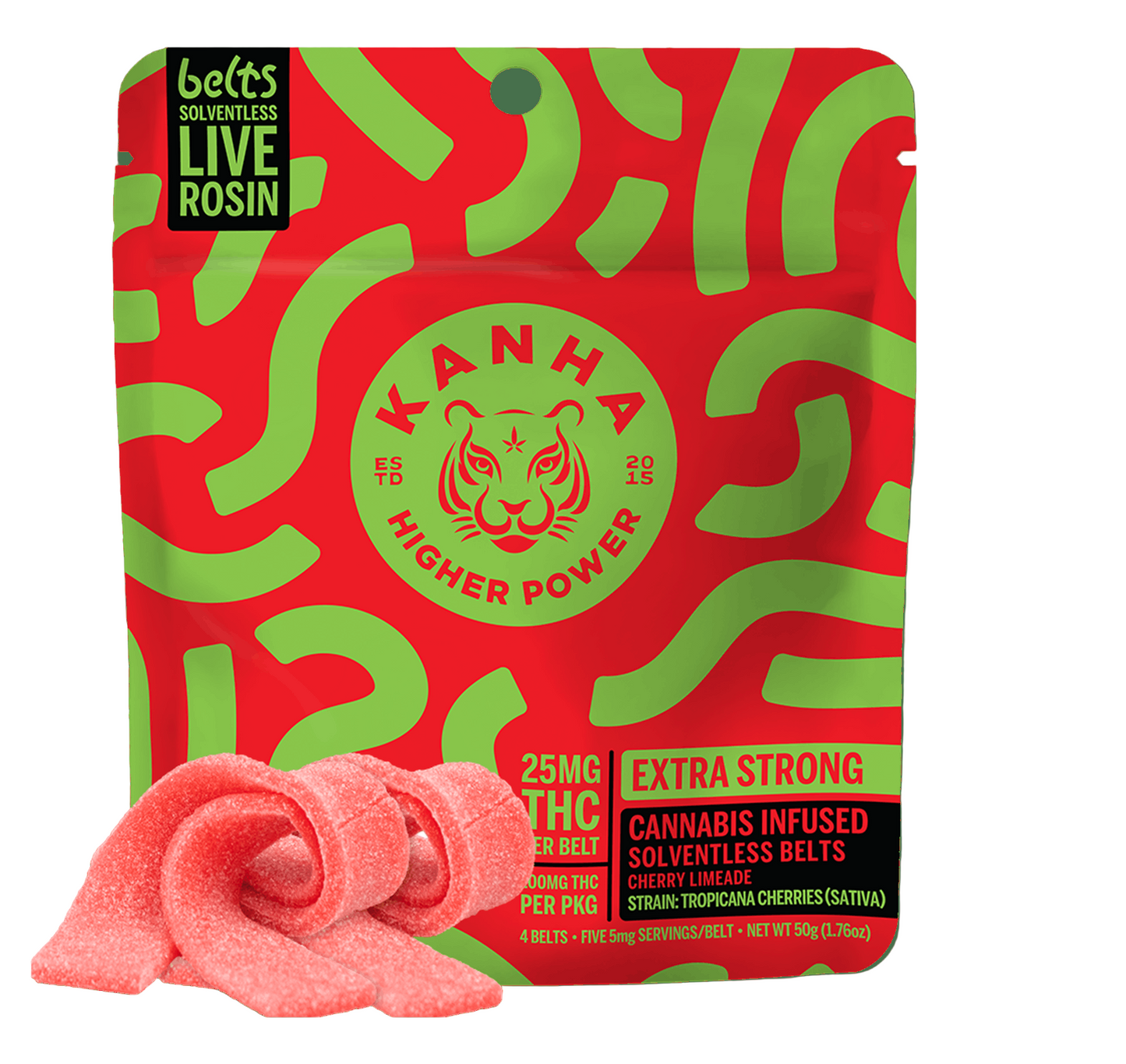 Cherry Limeade Sativa Live Rosin Belts 4pk 100mg THC (KANHA)