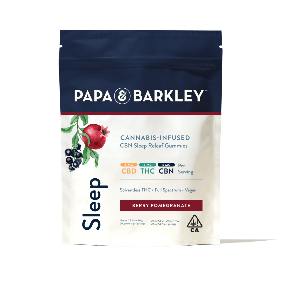 Berry Pomegranate Sleep Releaf Gummies 20pk 100mg CBD:100mg THC:100mg CBN (Papa & Barkley)