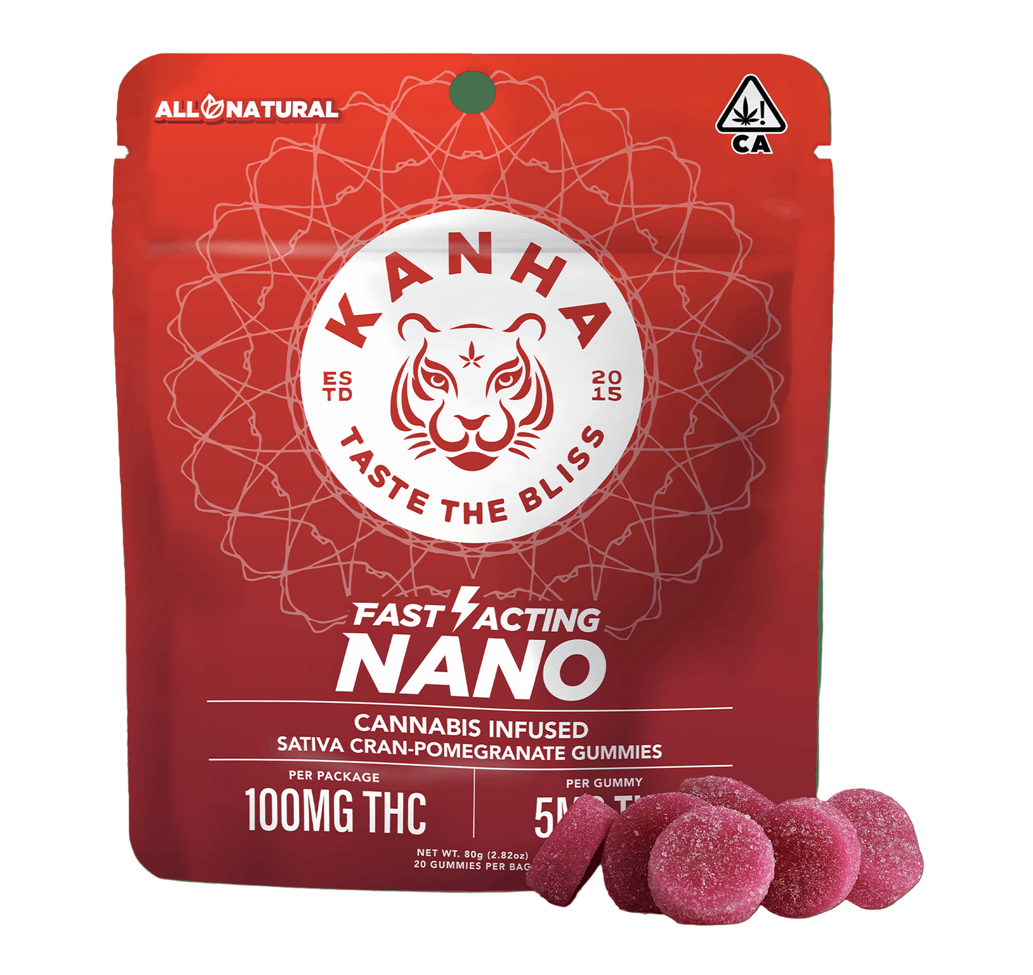 Cran-Pomegranate Sativa NANO Gummies 20pk 100mg THC (KANHA)