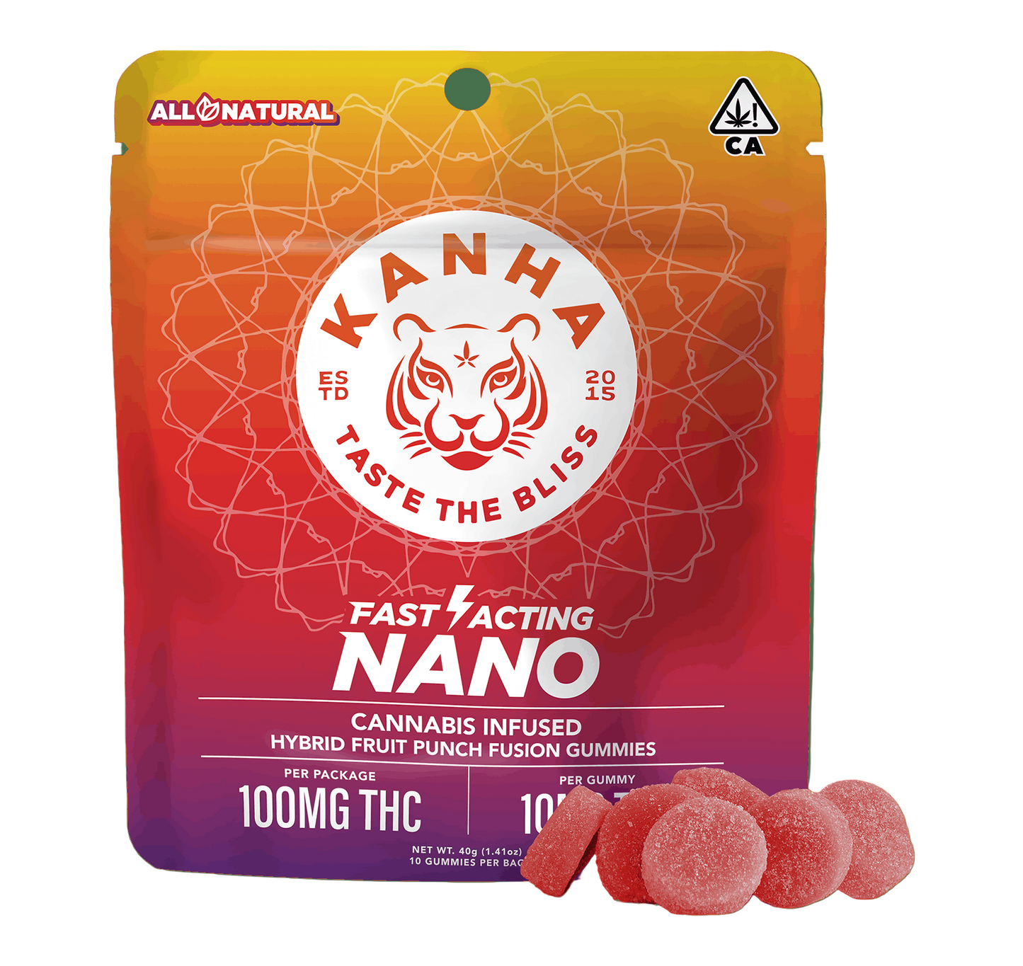 Fruit Punch Fusion Hybrid NANO Gummies 10pk 100mg THC (KANHA)