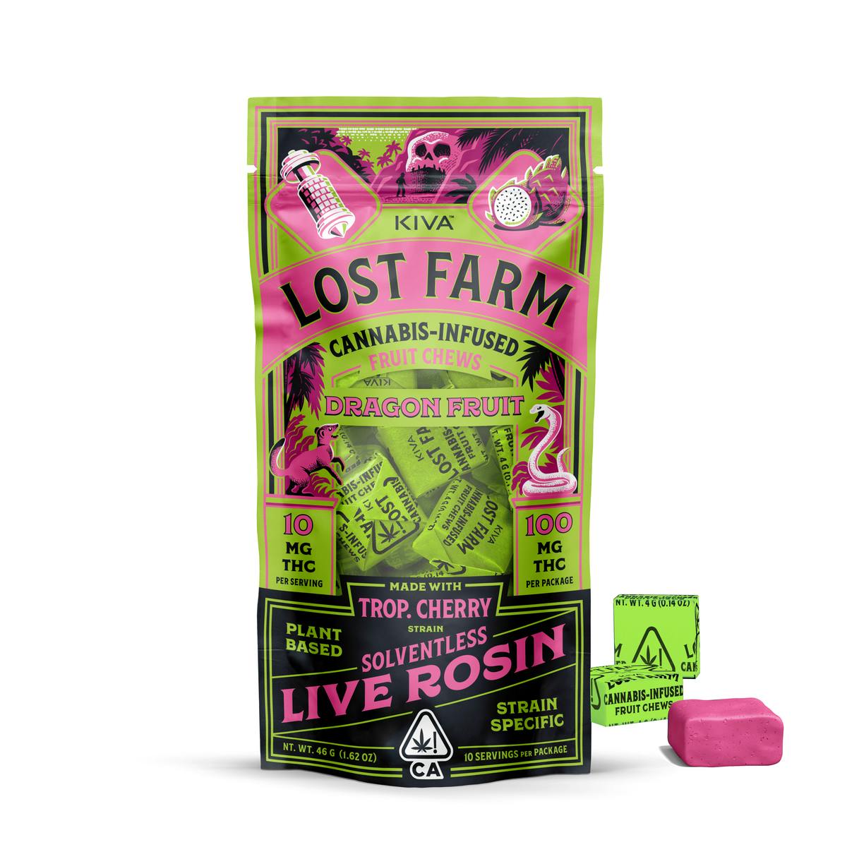Dragonfruit x Trop Cherry Lost Farm Live Rosin Chews 10pk 100mg THC (Kiva Confections)