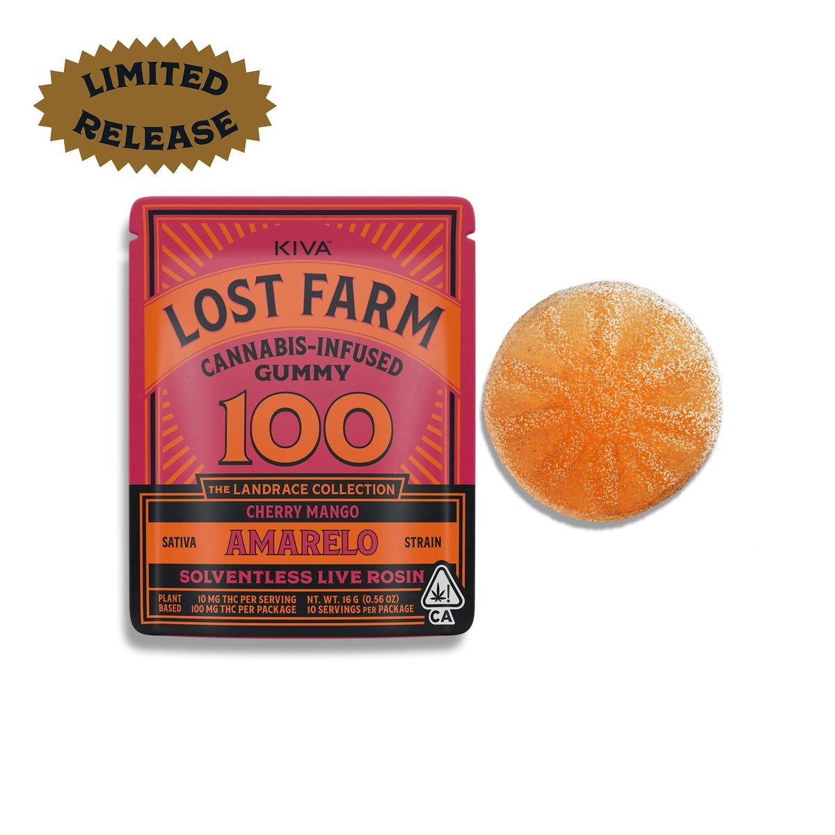 Cherry Mango x Amarelo Lost Farm Live Rosin Gummy 1pc 100mg THC (Kiva Confections)