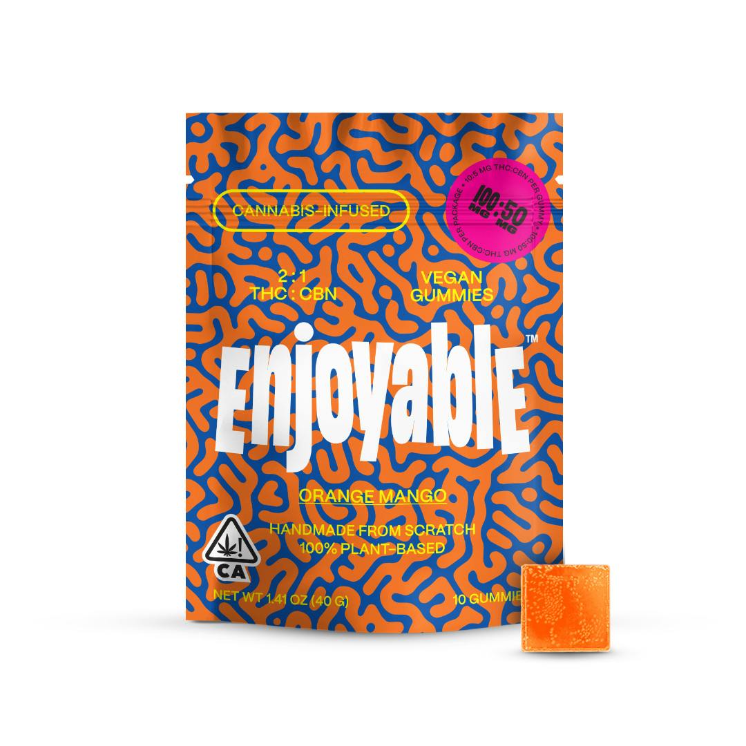 Orange Mango 2:1 THC:CBN Vegan Gummies 10pk 100mg:50mg (Enjoyable)