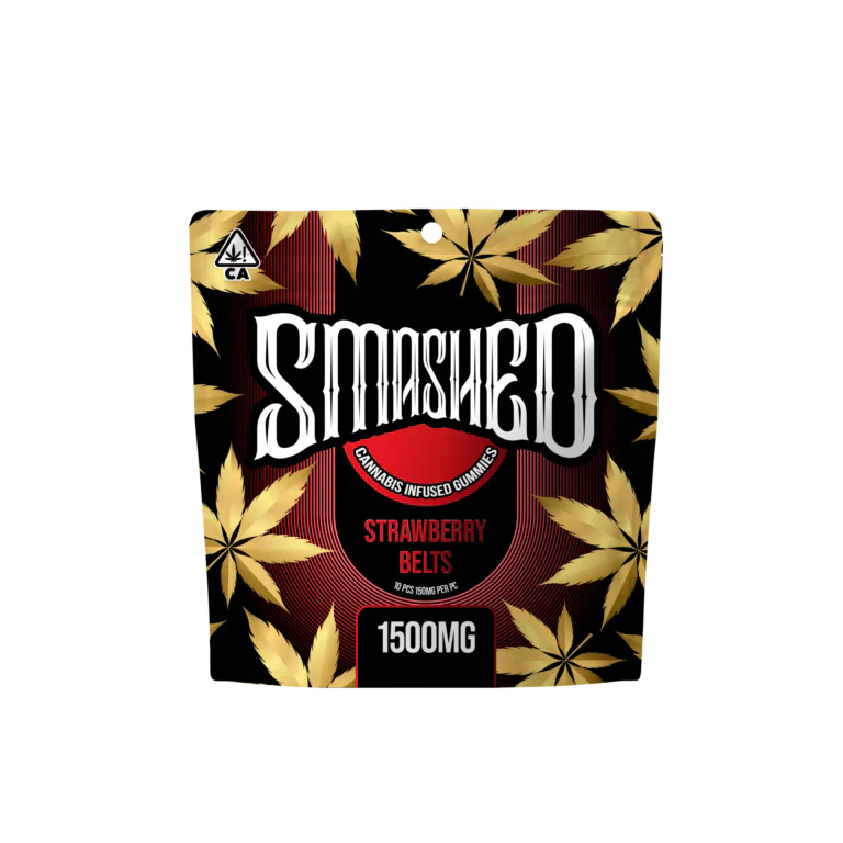 Strawberry Belts Cannabis Infused Gummies 1500mg THC (Smashed)