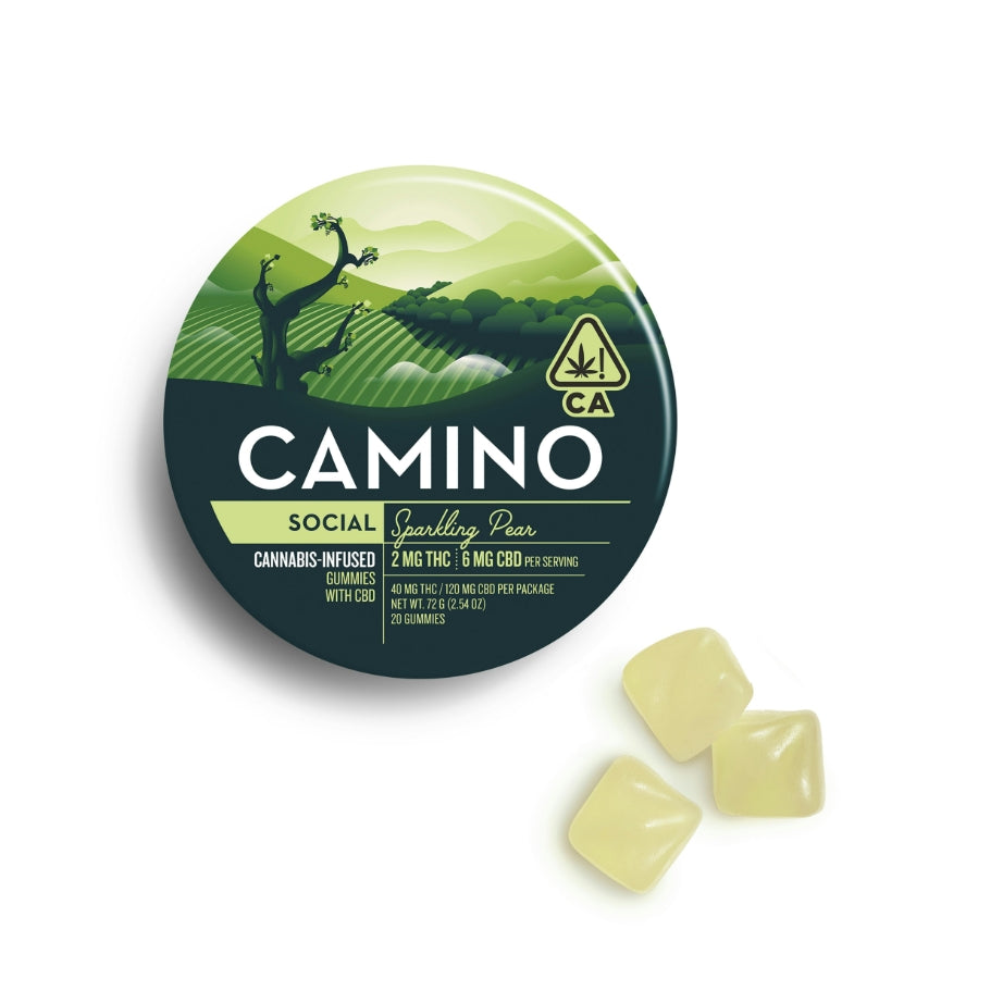 Camino Sparkling Pear CBD "Social" Gummies 120mg CBD 40mg THC(Kiva Confections)