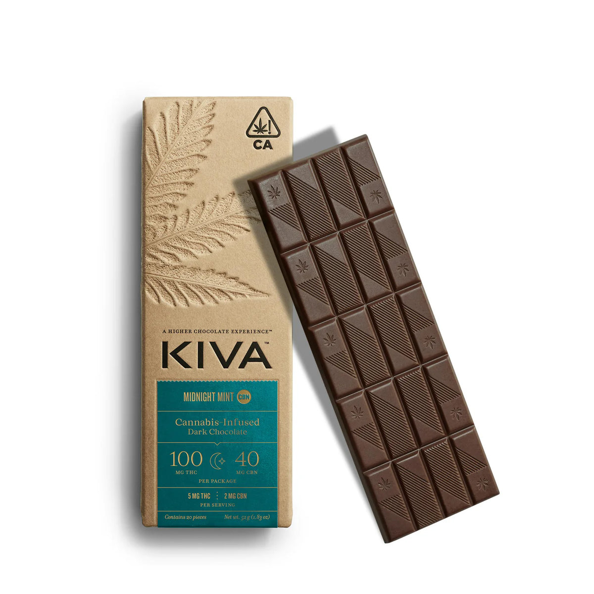 Midnight Mint 5:2 CBN Dark Chocolate Bar (Kiva Confections)