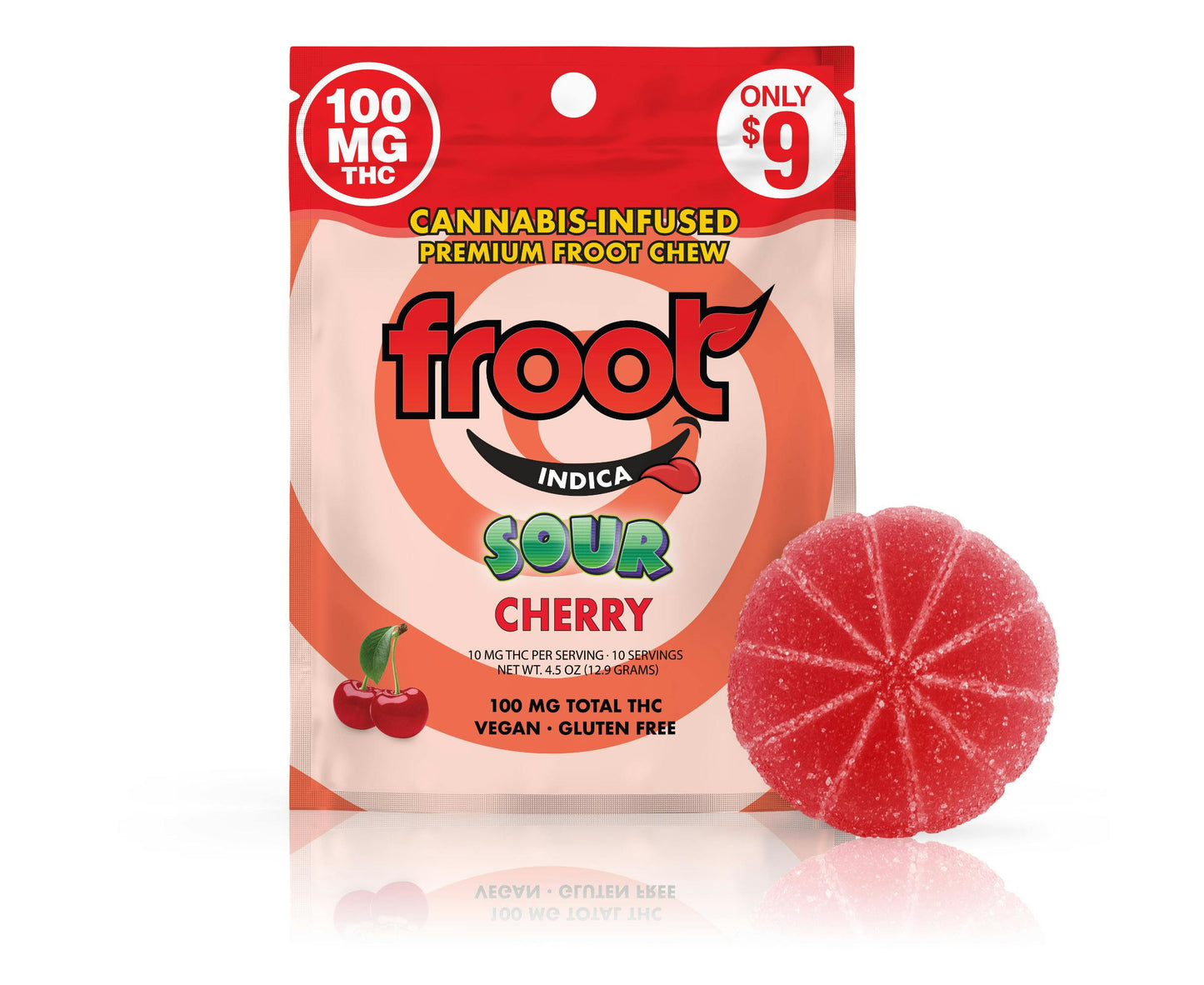 Sour Cherry Single Cut to dose Gummy 1pc 100mg THC (Froot)