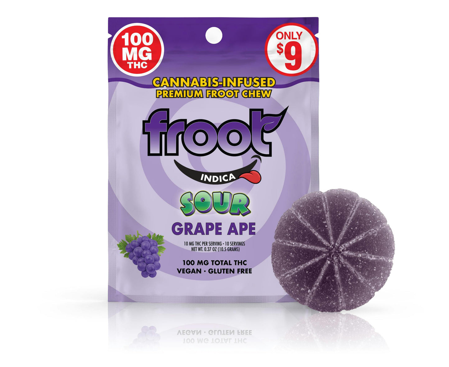 Sour Grape Single Cut to dose Gummy 1pc 100mg THC (Froot)
