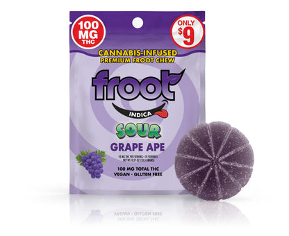 Sour Grape Single Cut to dose Gummy 1pc 100mg THC (Froot)