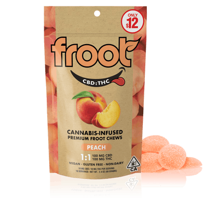 Peach 1:1 CBD:THC Gummies 10pK 100THC:100CBD (Froot)