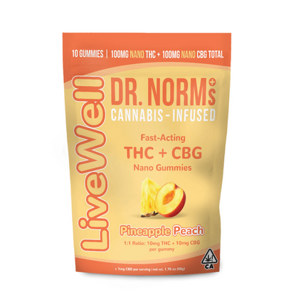 LiveWell Pineapple Peach THC + CBG Fast-Acting Gummies (Dr. Norm's)