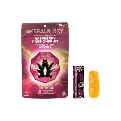 Raspberry Passionfruit Live Resin Gummies 100mg THC (Emerald Sky)