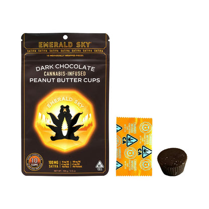 Dark Chocolate Peanut Butter Cups Sativa 10pk 100mg THC (Emerald Sky)