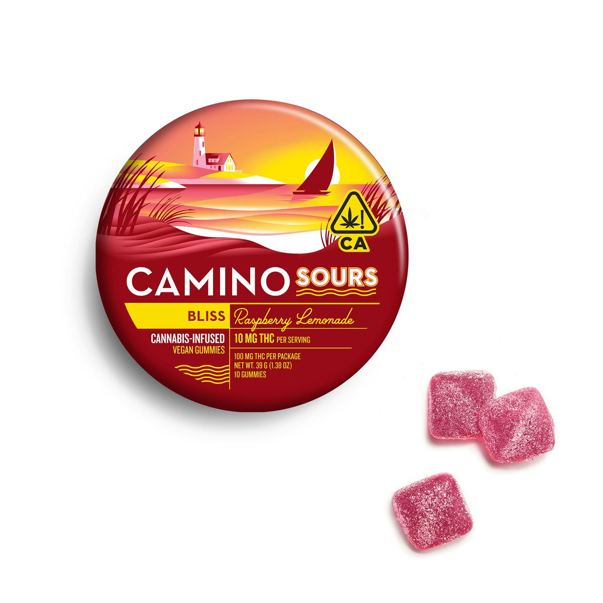 Camino Raspberry Lemonade "Bliss" Sours Gummies 100mg (Kiva Confections)