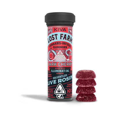 Dark Cherry x Illuminati OG Lost Farm Live Rosin Gummies 10pk 100mg THC (Kiva Confections)