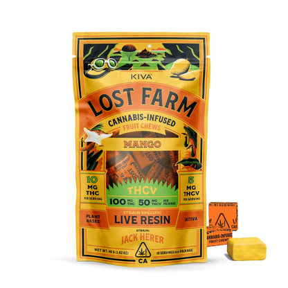 Mango x Jack Herer Lost Farm Live Rosin Chews 10pk 100mg THC (Kiva Confections)