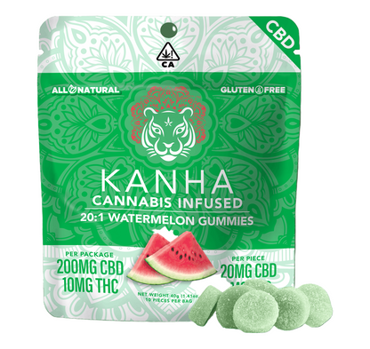 Watermelon 20:1 CBD:THC Gummies 10pk 200mg CBD/10mg THC (KANHA)