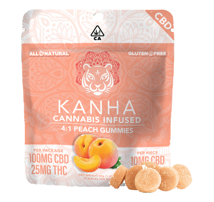 Peach 4:1 CBD:THC Gummies 10pk 100mg CBD/25mg THC (KANHA)