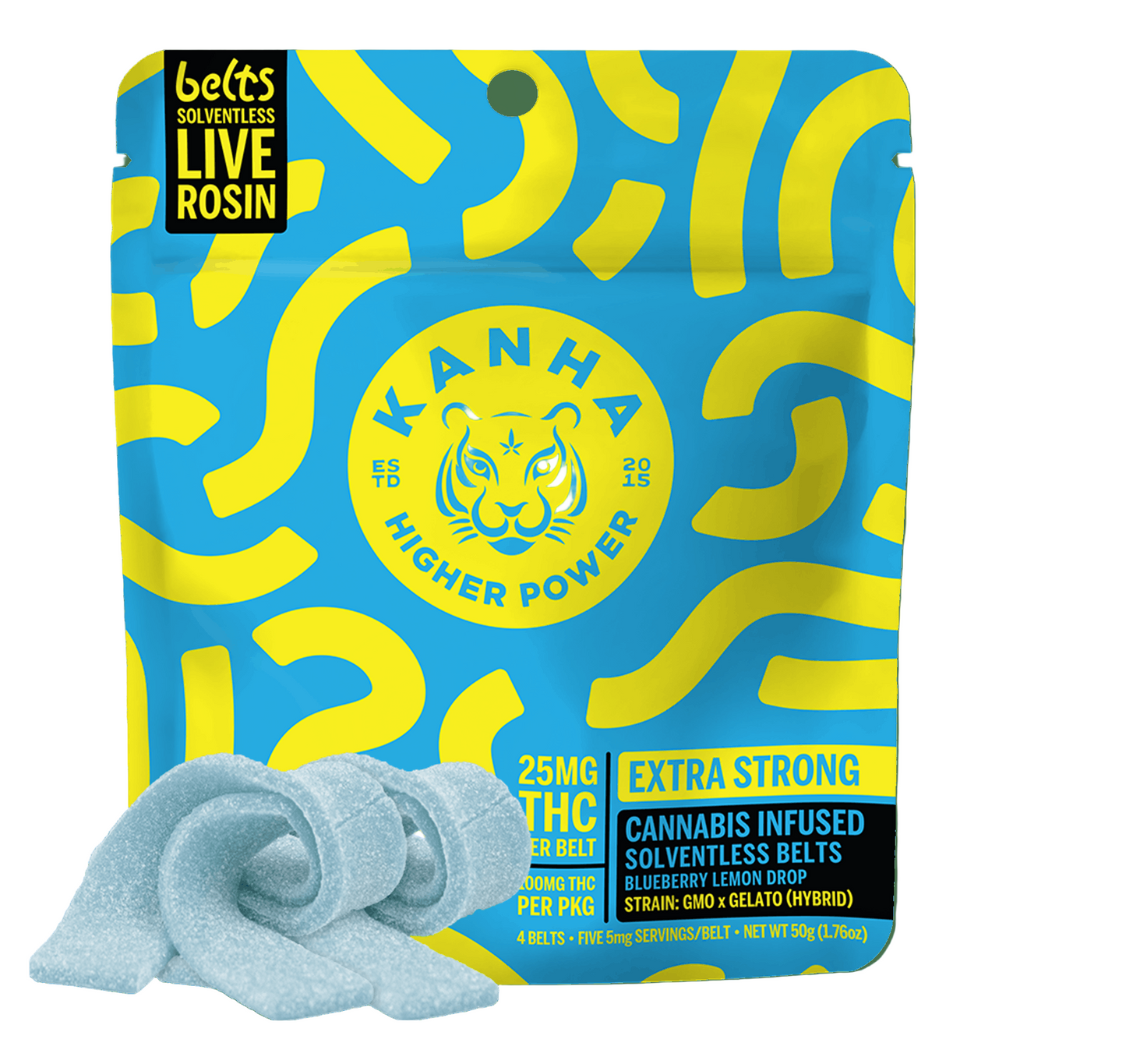 Blueberry Lemon Drop Hybrid Live Rosin Belts 4pk 100mg THC (KANHA)