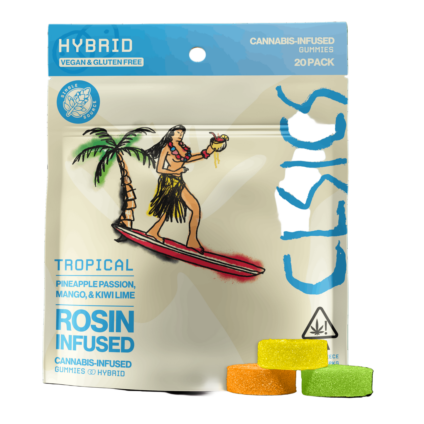 Tropical Hybrid Live Rosin Infused Gummies Party Pack 20pk 100mg THC (CLSICS Rosin & Rosin Infused Pre Rolls)
