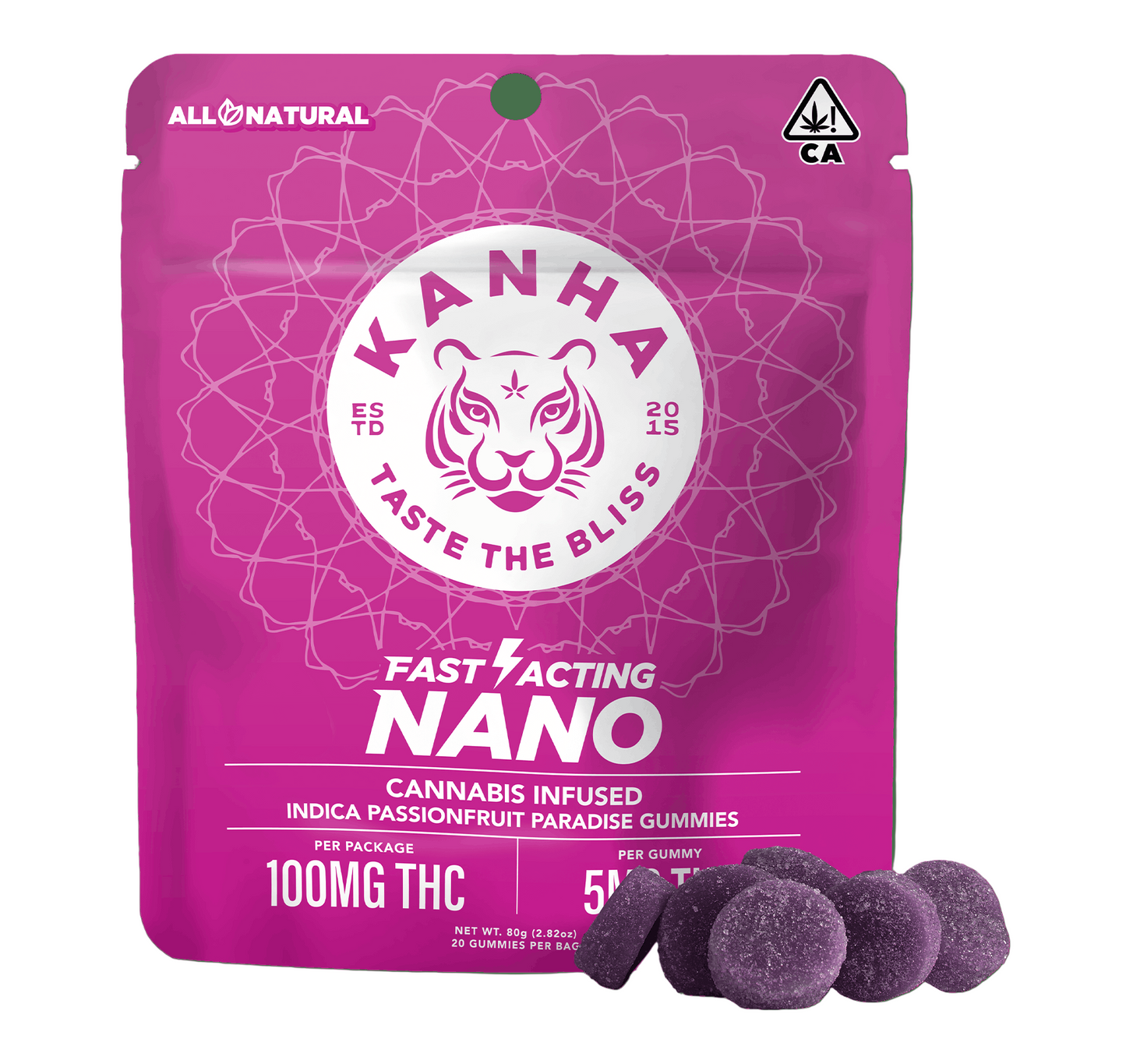 Passionfruit Paradise Indica NANO Gummies 20pk 100mg THC (KANHA)