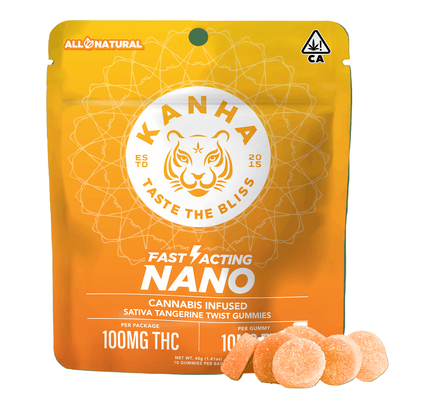 Tangerine Twist Sativa NANO Gummies 10pk 100mg THC (KANHA)