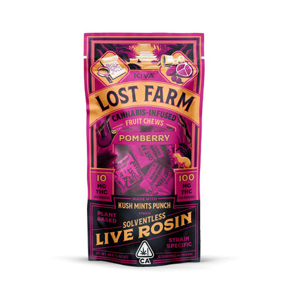 Pomberry x Kush Mints Punch Lost Farm Live Rosin Chews 10pk 100mg THC (Kiva Confections)