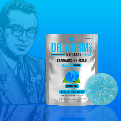 Blazing Blue Razz High Dose MAX Gummy 1pc 100mg THC (Dr. Norm's)