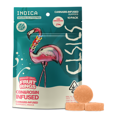 Fruit Rings Midnight Cereal Indica CBN & Rosin Gummies 10pk 100THC:25CBN (CLSICS Rosin & Rosin Infused Pre Rolls)