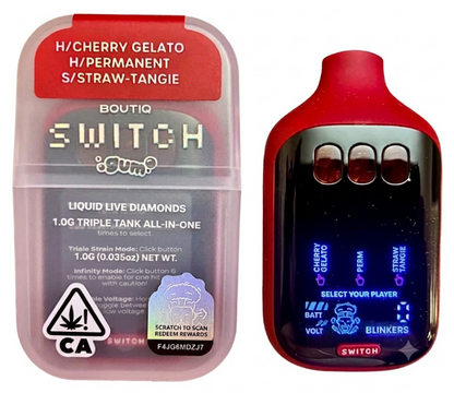 Cherry Gelato X Permanent X Straw-Tangie Switch V5 Triple Tank Liquid Live Diamonds Disposable 2g ( Boutiq )