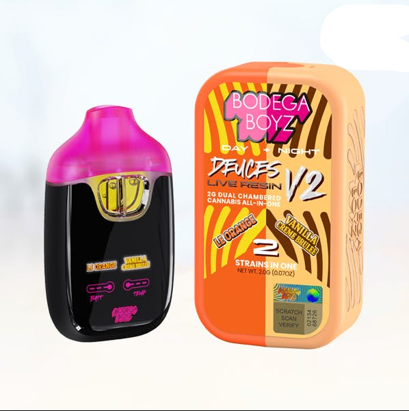 Le Orange x Vanilla Creme Brulee Live Resin Deuces Dual Chambered Disposable Vape 2g (Bodega Boyz)